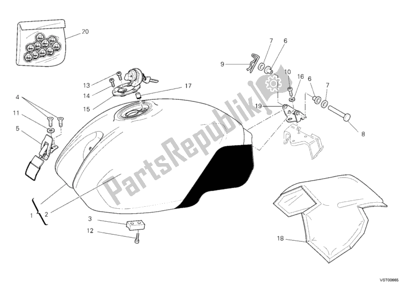Todas las partes para Depósito De Combustible de Ducati Monster S4 RS Tricolore 998 2008